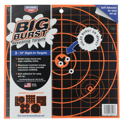 Birchwood Casey 36123 Big Burst  Self-Adhesive Paper 12 Bullseye Orange Target Sheet w/Black Targets 3 Per Pack