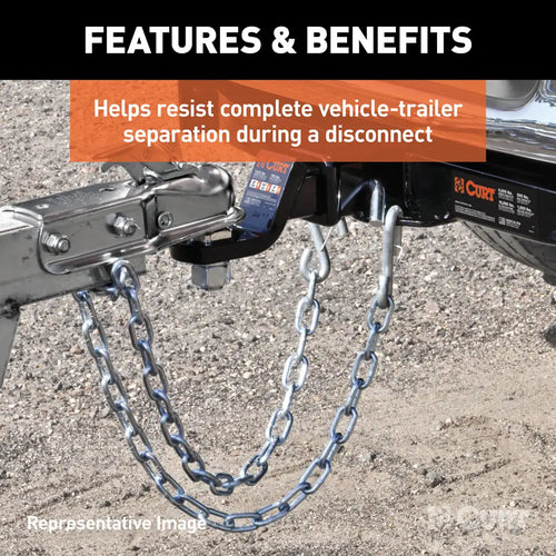 Curt 48 Safety Chain with 2 S-Hooks (5,000 lbs, Clear Zinc, Packaged)
