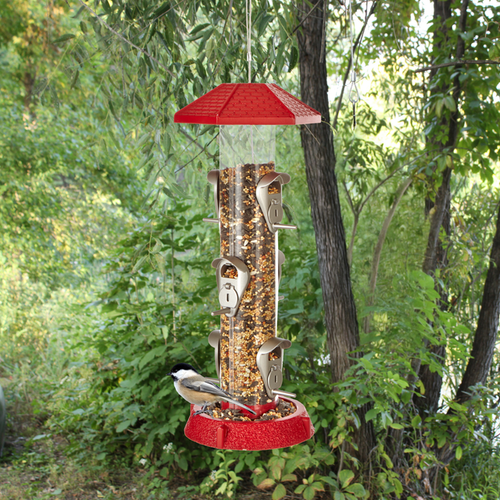 North States Village Collection 2-In-1 Hinged-Port Birdfeeder 6-Perch Red