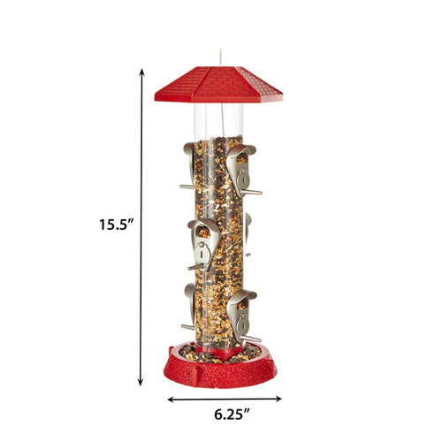 North States Village Collection 2-In-1 Hinged-Port Birdfeeder 6-Perch Red