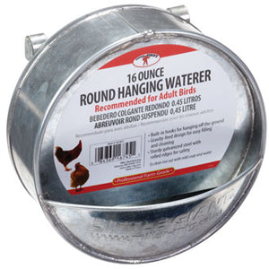 ROUND HANGING POULTRY WATERER GALVANIZED 16 OZ